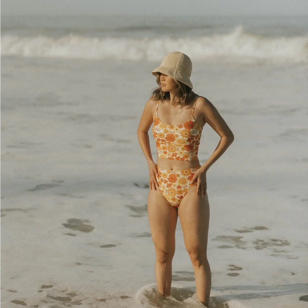 Geode Floral Bikini bottoms high waist 70s orange retro